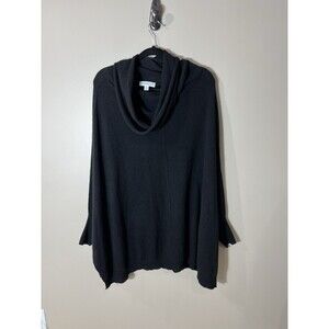 White + Warren Women Black Cashmere Cowl Neck Poncho Dolman Style Sweater M/L